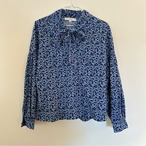 LOFT Navy and Light Blue Floral Blouse